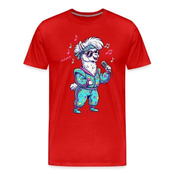 Party-Schaf Lama mit Mikrofon & Retro-Outfit - Männer Premium Bio T-Shirt - Rot - Vorne - Damien (186cm)