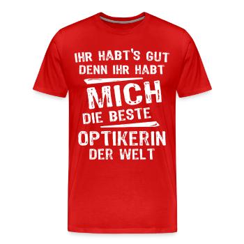 optician - Men's Premium Organic T-Shirt - red - Front - Damien (186cm)