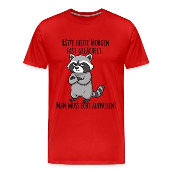 Almost Smiled – Grumpy Raccoon Morning Grouch - Men's Premium Organic T-Shirt - red - Front - Damien (186cm)