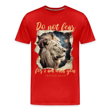 Lion Bible Verse - Men's Premium Organic T-Shirt - red - Front - Damien (186cm)