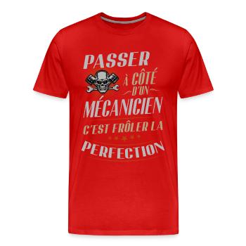 Mechaniker Nahe-Perfektion-Humor-Werkstatt - Männer Premium Bio T-Shirt - Rot - Vorne - Damien (186cm)