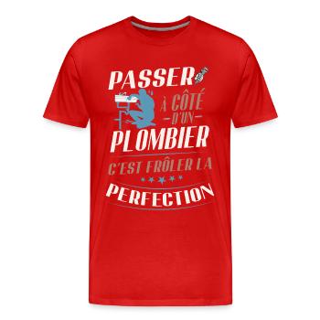 Humor Plumber Verging on Perfection - Men's Premium Organic T-Shirt - red - Front - Damien (186cm)