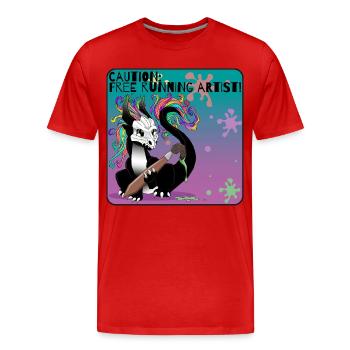 Attention : Artiste freelance running - T-shirt bio Premium Homme - rouge - Devant - Damien (186cm)