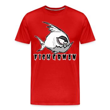 Lustiges Angler Motiv im Cartoon Stil, Fisherman - Männer Premium Bio T-Shirt - Rot - Vorne - Damien (186cm)
