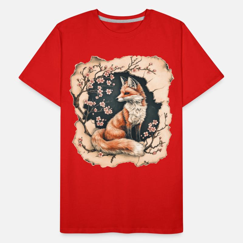 Fuchs mit Kirschblüten Männer Premium Bio T-Shirt