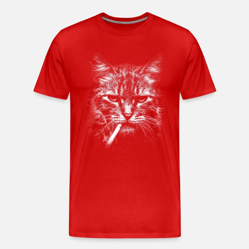 Rauchen, Zigarette, Katze raucht eine Zigarette - Männer Premium Bio T-Shirt - Rot