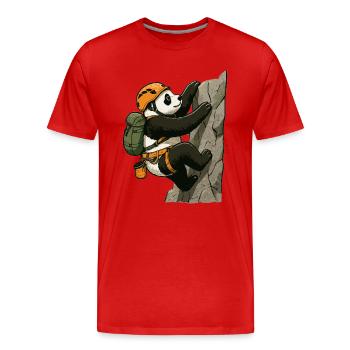 Bloc panda avec du matériel d’escalade - T-shirt bio Premium Homme - rouge - Devant - Damien (186cm)