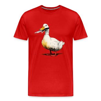 Duck with knife in its beak - Men's Premium Organic T-Shirt - red - Front - Damien (186cm)