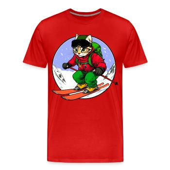Skier Cat Freeride - Men's Premium Organic T-Shirt - red - Front - Damien (186cm)