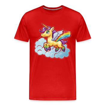 Licorne arc-en-ciel sur les nuages - T-shirt bio Premium Homme - rouge - Devant - Damien (186cm)