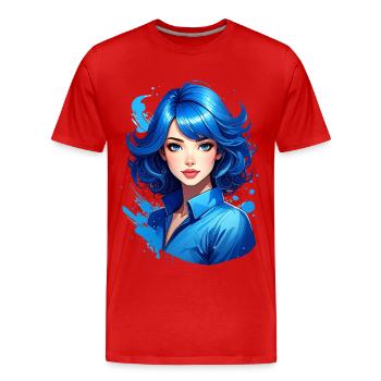 Jeune femme aux cheveux bleus - T-shirt bio Premium Homme - rouge - Devant - Damien (186cm)
