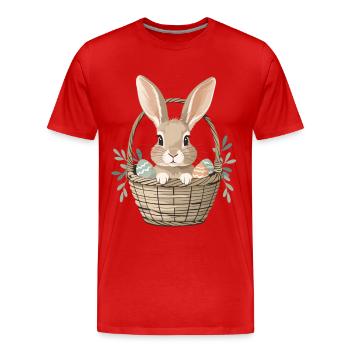 Fröhlicher Osterhase im Korb - Männer Premium Bio T-Shirt - Rot - Vorne - Damien (186cm)