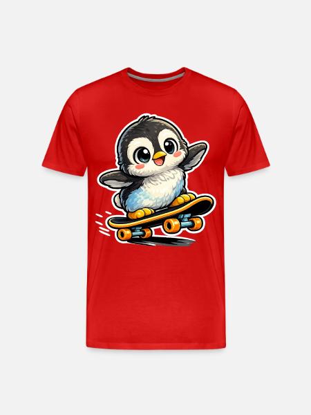 Kawaii penguin on skateboard - Men's Premium Organic T-Shirt - red