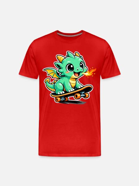 Kleiner Drachen Skateboarder - Männer Premium Bio T-Shirt - Rot