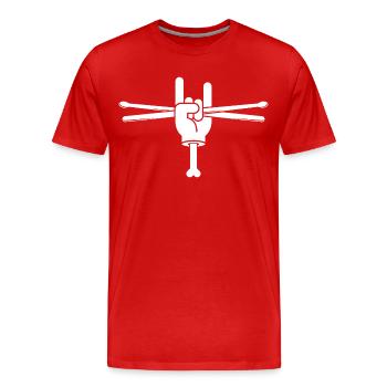 Hand Holding Drumsticks - Men's Premium Organic T-Shirt - red - Front - Damien (186cm)