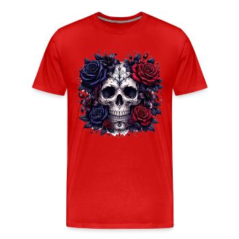  Gothic Totenkopf mit Rosen - Männer Premium Bio T-Shirt - Rot - Vorne - Damien (186cm)