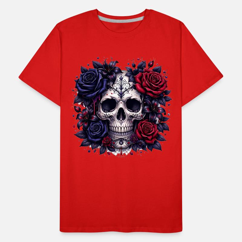 Gothic Totenkopf mit Rosen Männer Premium Bio T-Shirt