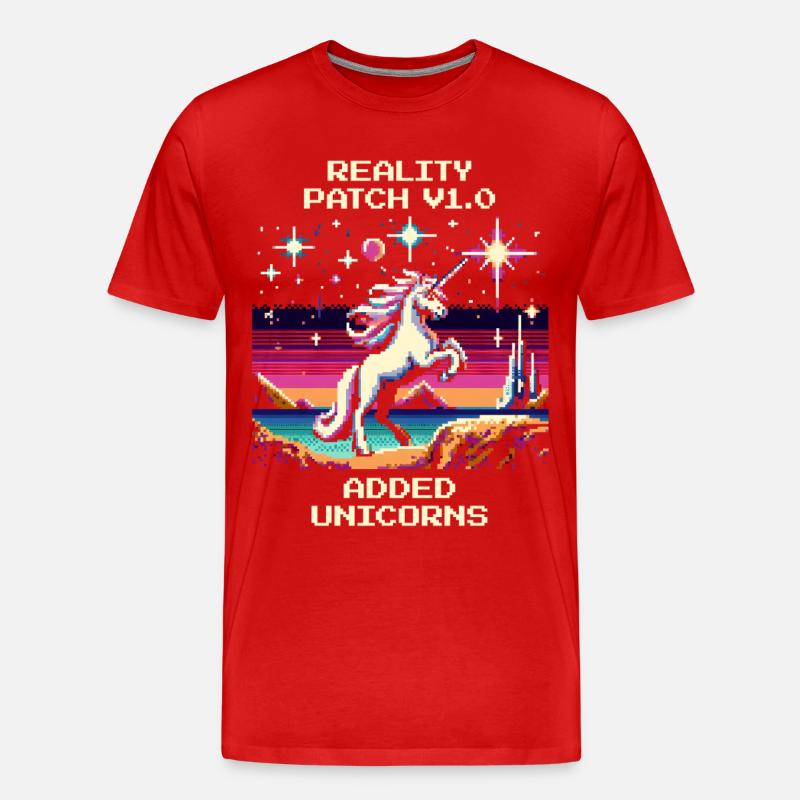 Reality Patch 1.0 | Einhörner hinzugefügt - Männer Premium Bio T-Shirt - Rot