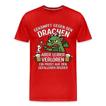 JGA: Gegen den Drachen verloren – Prost Bräutigam - Männer Premium Bio T-Shirt - Rot - Vorne - Damien (186cm)