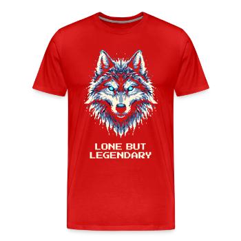 Solitaire mais légendaire | Loup Solitaire - T-shirt bio Premium Homme - rouge - Devant - Damien (186cm)