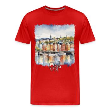 Aquarelle d’Oslo, Oslo, Norvège - T-shirt bio Premium Homme - rouge - Devant - Damien (186cm)