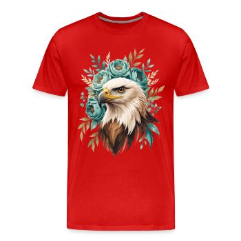 Adlerkopf mit Blütenkranz - Männer Premium Bio T-Shirt - Rot - Vorne - Damien (186cm)