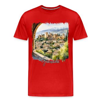 Grenade Aquarelle, Grenade, Espagne - T-shirt bio Premium Homme - rouge - Devant - Damien (186cm)