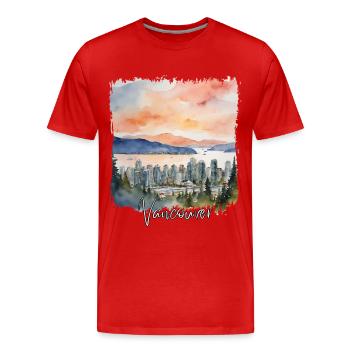 Vancouver Watercolor, Vancouver Canada - T-shirt bio Premium Homme - rouge - Devant - Damien (186cm)