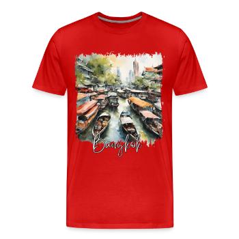 Aquarelle de Bangkok, Bangkok Thaïlande - T-shirt bio Premium Homme - rouge - Devant - Damien (186cm)