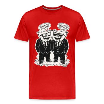 Pig duo in suit with DUH - Men's Premium Organic T-Shirt - red - Front - Damien (186cm)