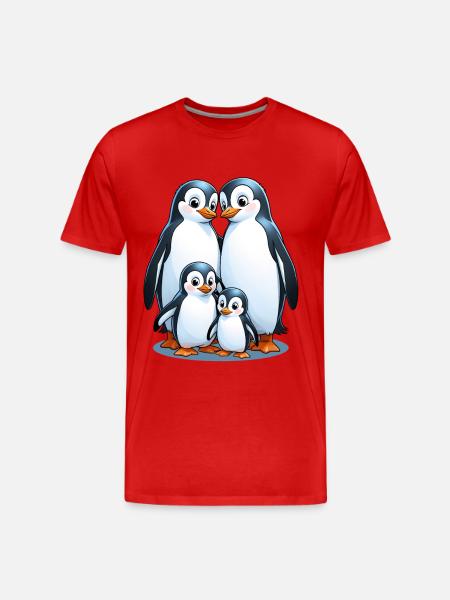 Pinguin-Familie im Eisglanz - Männer Premium Bio T-Shirt - Rot