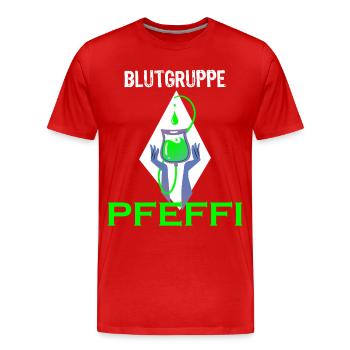 Groupe sanguin Pfeffi – menthe poivrée, alcool et plaisir - T-shirt bio Premium Homme - rouge - Devant - Damien (186cm)