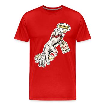 Furz Skelett Zombie Hand Sticker - Männer Premium Bio T-Shirt - Rot - Vorne - Damien (186cm)