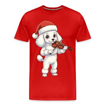 Caniche de Noël jouant du violon - T-shirt bio Premium Homme - rouge - Devant - Damien (186cm)