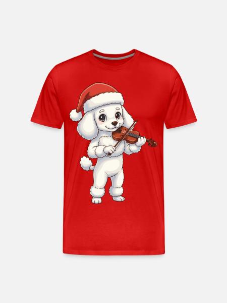 Christmas Poodle Dog Playing Violin Art - Men's Premium Organic T-Shirt - red