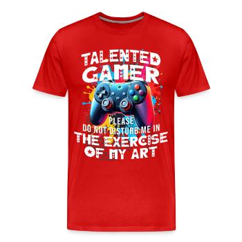 Joueur passionné de jeux vidéo console drôle - T-shirt bio Premium Homme - rouge - Devant - Damien (186cm)