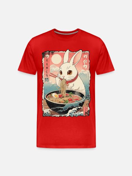 Kawaii Rabbit Ramen Noodles - Men's Premium Organic T-Shirt - red