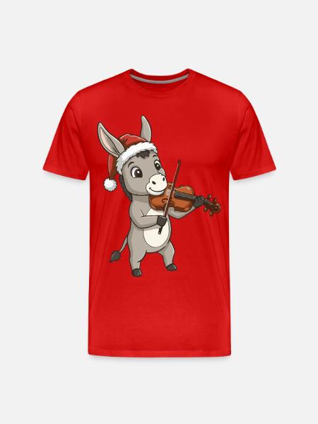 Christmas Donkey Mule Playing Violin Art - Men's Premium Organic T-Shirt - red