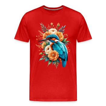 Königfischer im Blütenkranz - Männer Premium Bio T-Shirt - Rot - Vorne - Damien (186cm)