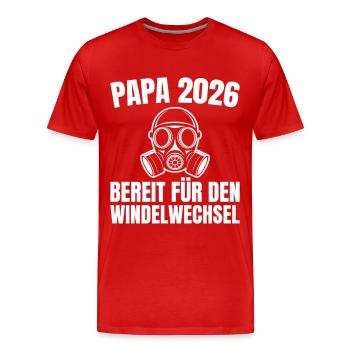 Dad 2026 Gas Mask Ready for Diaper Change - Men's Premium Organic T-Shirt - red - Front - Damien (186cm)