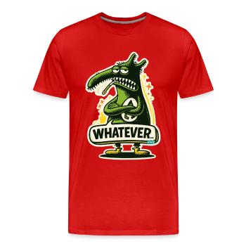 Grüner Monster Dino mit Whatever Attitüde - Männer Premium Bio T-Shirt - Rot - Vorne - Damien (186cm)