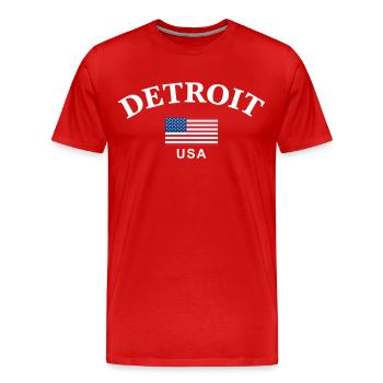 Detroit, USA - Männer Premium Bio T-Shirt - Rot - Vorne - Damien (186cm)