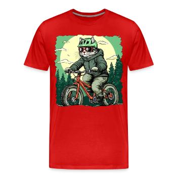 Katzen Bikerin / Velo Kätzchen - Männer Premium Bio T-Shirt - Rot - Vorne - Damien (186cm)
