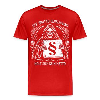 Der Brutto Sensenmann. Steuern Humor - Männer Premium Bio T-Shirt - Rot - Vorne - Damien (186cm)
