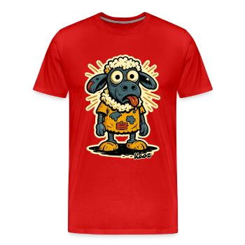 Lustiges Comic Schaf mit orangefarbenem Shirt - Männer Premium Bio T-Shirt - Rot - Vorne - Damien (186cm)