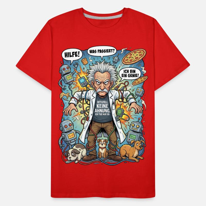 Génie dans le chaos : Einstein et les robots T-shirt bio Premium Homme
