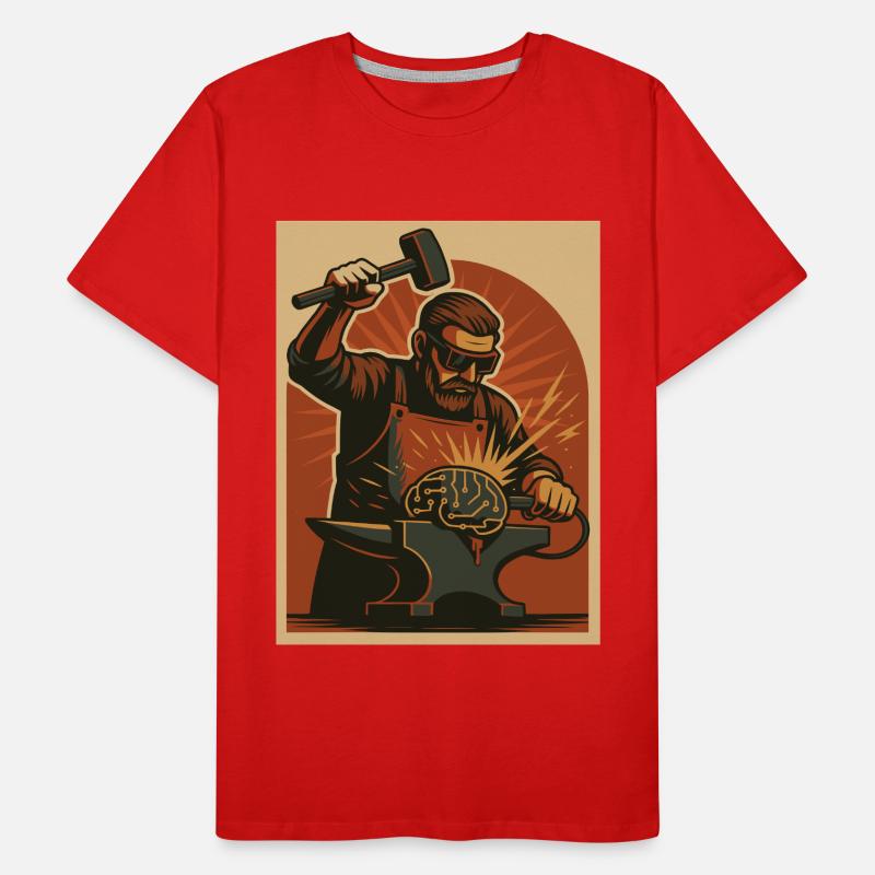 Blacksmith forges brain on anvil Men's Premium Organic T-Shirt