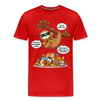 Energiespar-Faultier und Tierchen - Männer Premium Bio T-Shirt - Rot - Vorne - Damien (186cm)