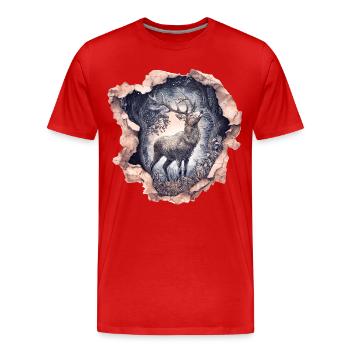 Cerf Ciel étoilé - T-shirt bio Premium Homme - rouge - Devant - Damien (186cm)