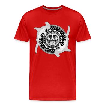 Hammerhai Tiki - Männer Premium Bio T-Shirt - Rot - Vorne - Damien (186cm)
